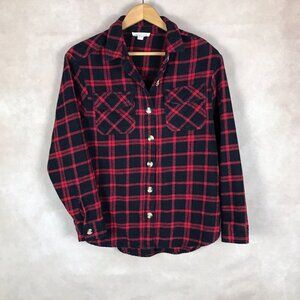 Beach Lunch Lounge Women's Black/Red Flannel Button Down Shirt